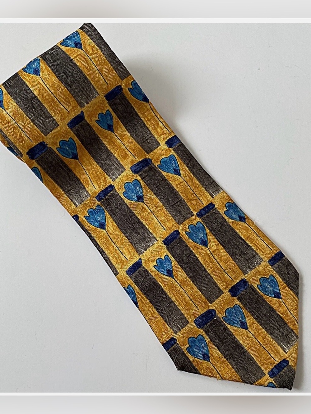 Ermenegildo Zegna Italy Silk Tie ~ Blue Tulips on Gold